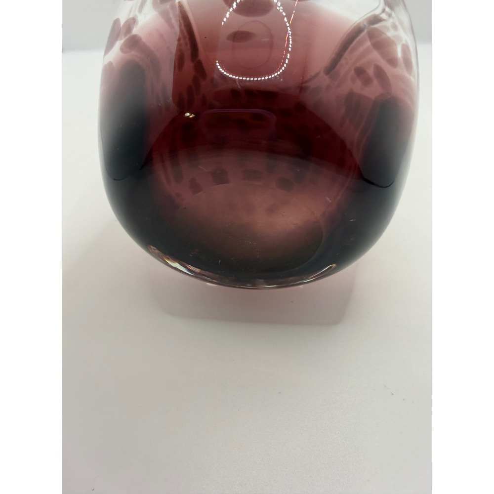 Handblown Art Glass Vase Purple Red Confetti Heavy Base 8.5" Modern Decor - Picture 10 of 11